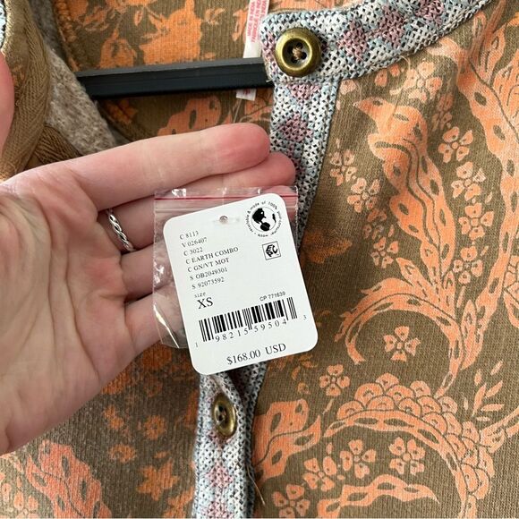 NWT Free People Drifter Button Down Patterned Sweatshirt Jacket in Earth Combo - Picture 8 of 8